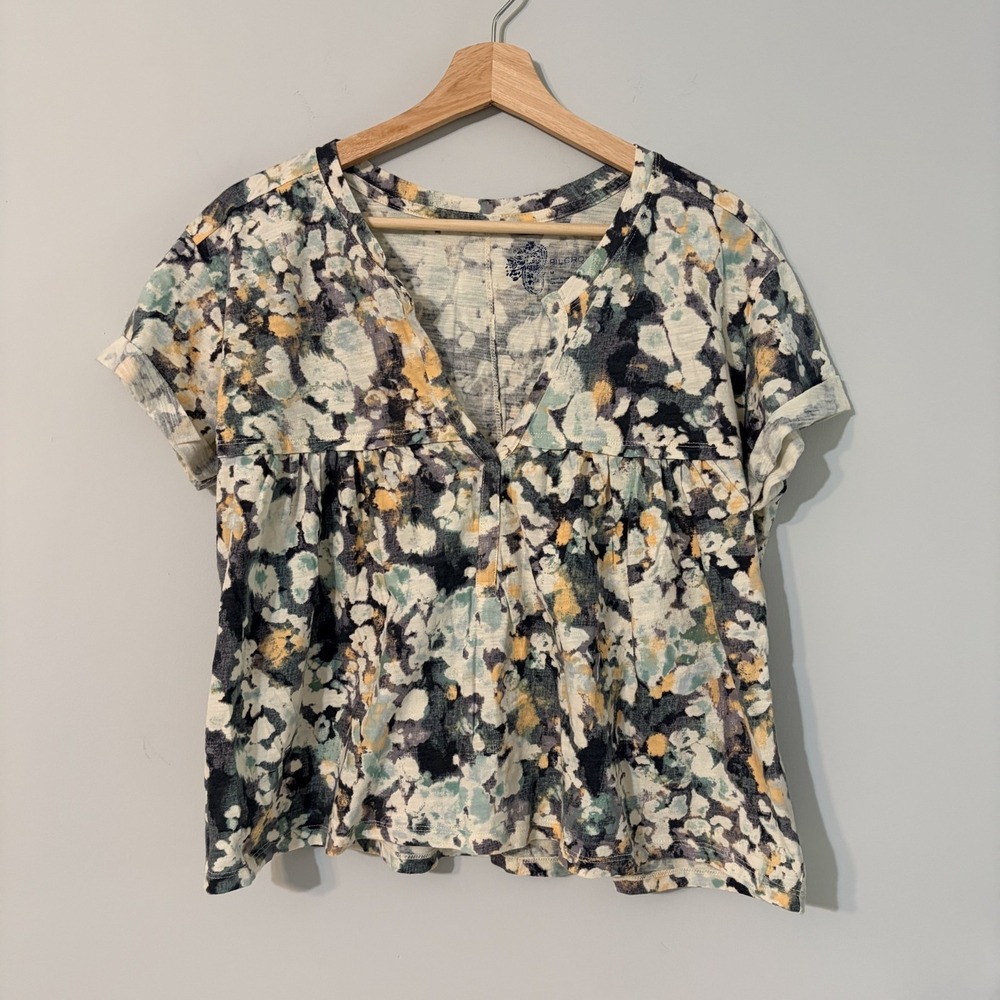 Pilcro Multicolor Tie Dye Print V-Neck Relaxed Fit Tee Women's Size S
